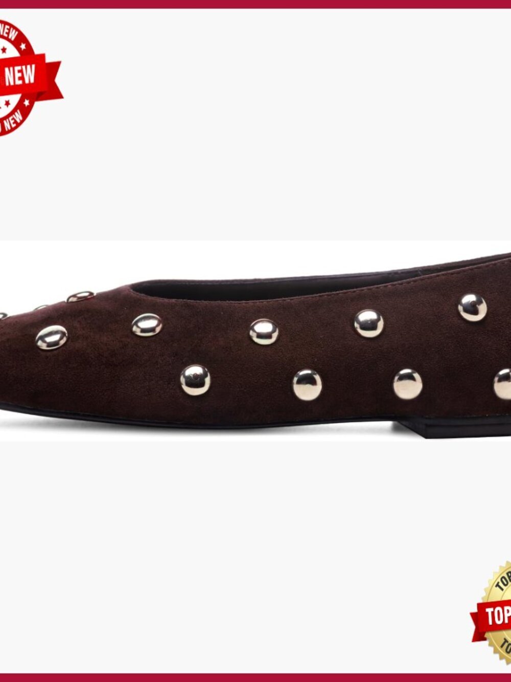 Studded Square Toe Ballet Flats Slip On Suede Comfortable Walking Shoes